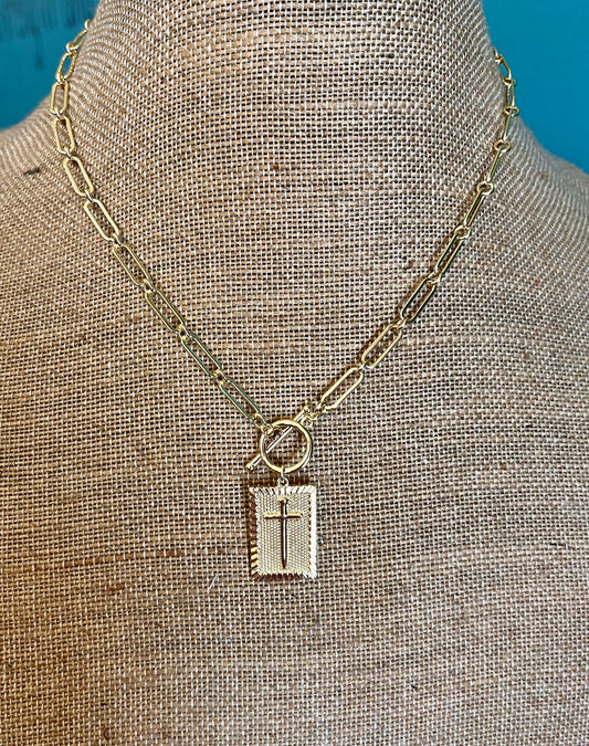 Cross Necklace with Paperclip Chain