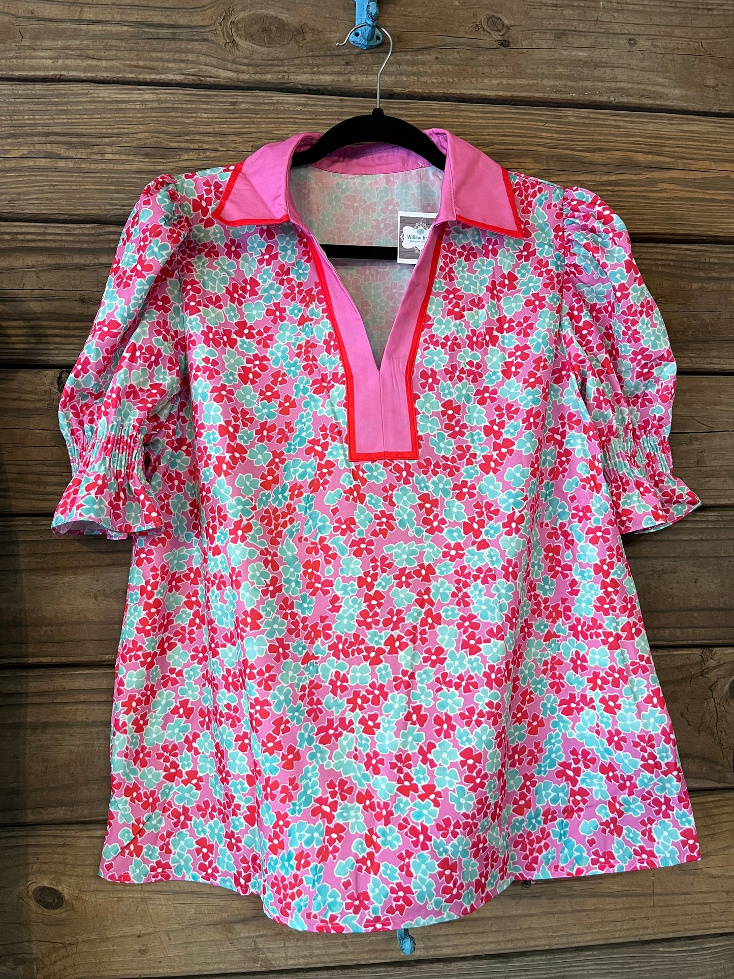 Floral Green&Pink VNeck Top