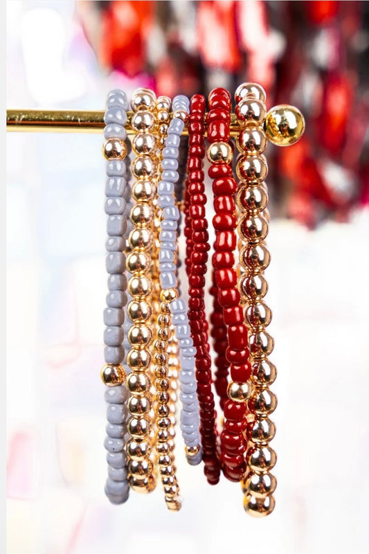 Red Gold & Blue Beaded Bracelet Set