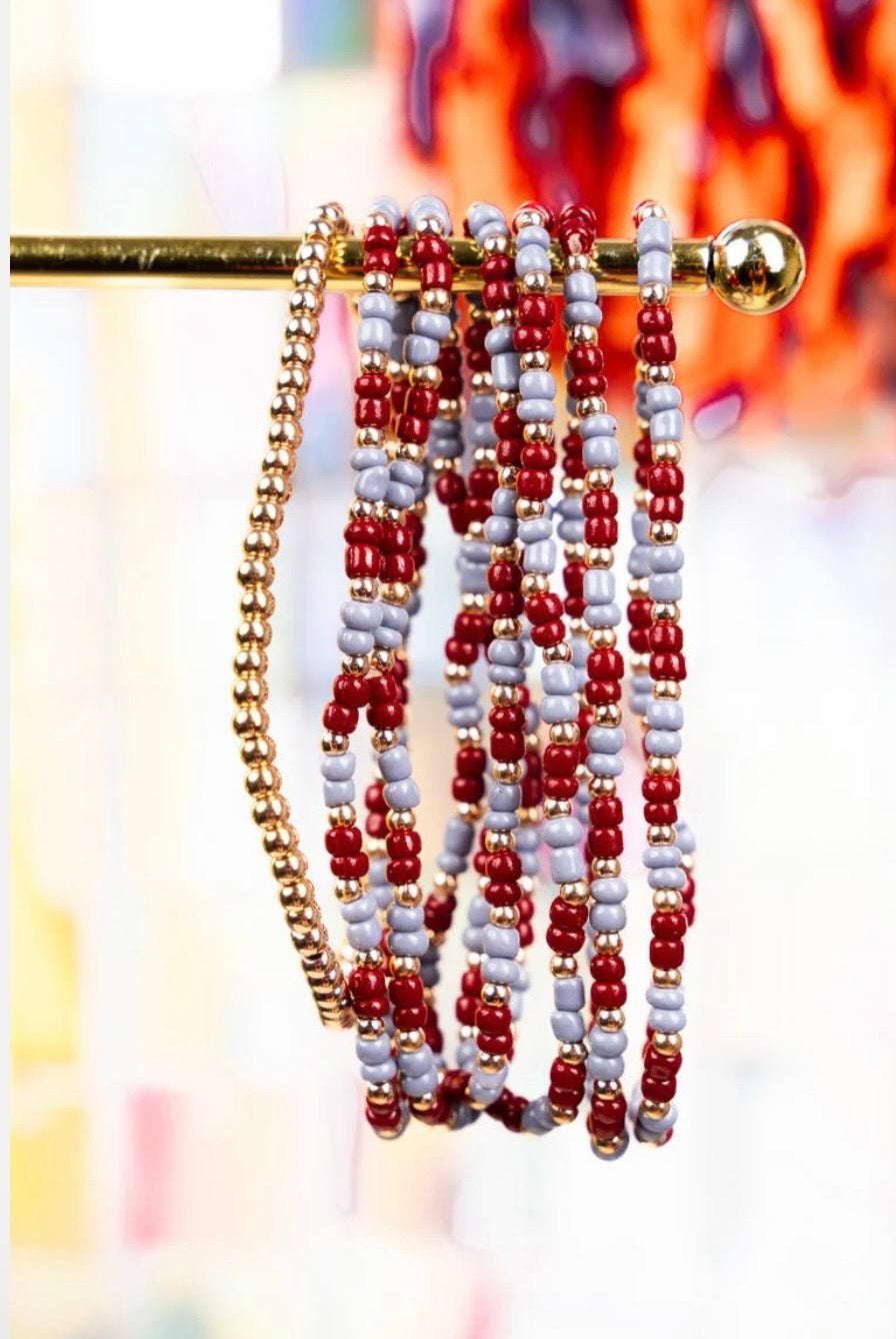 Red Gold & Blue Beaded Bracelet Set