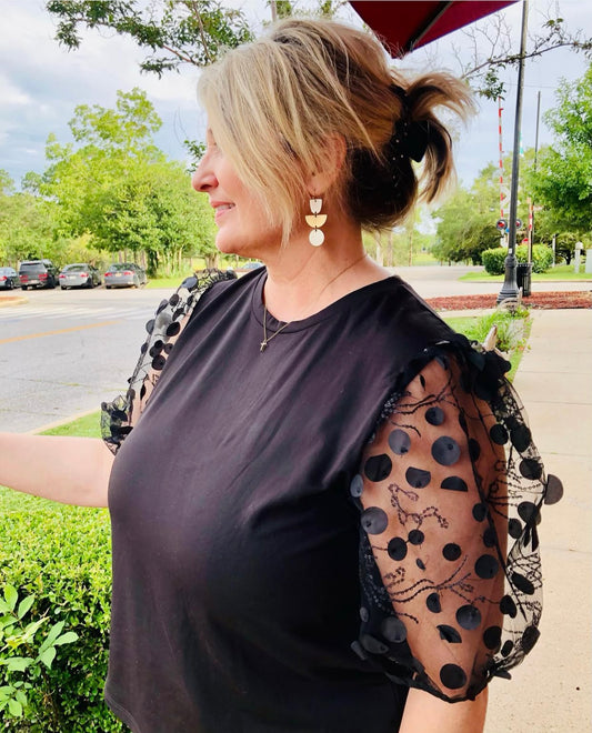 Black Embellished Sleeve Top