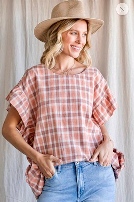 Gingham Plaid Ruffle Top