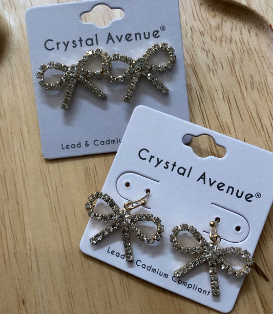 Bow Earrings Crystal & Gold