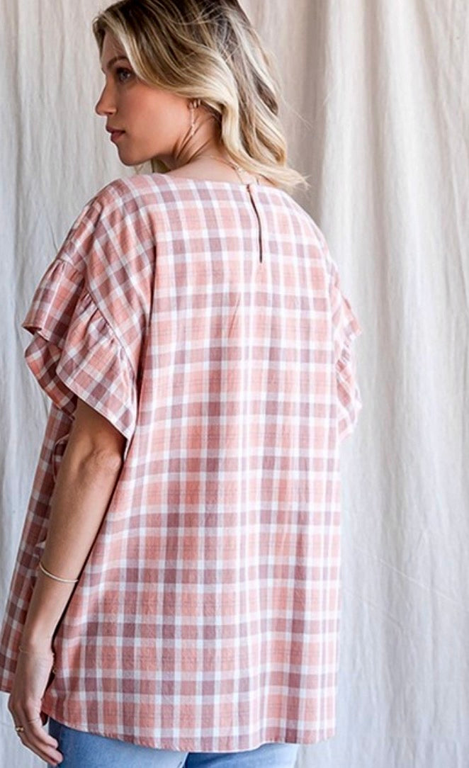 Gingham Plaid Ruffle Top