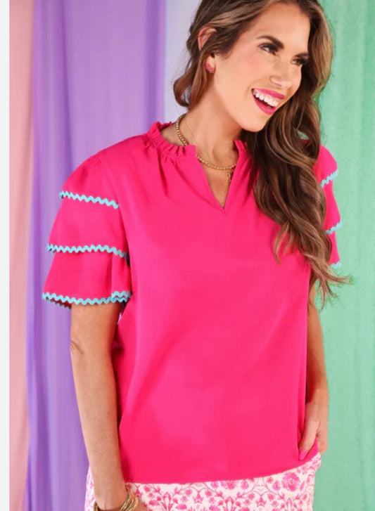 Ric Rac Hot Pink & Teal Trim Top