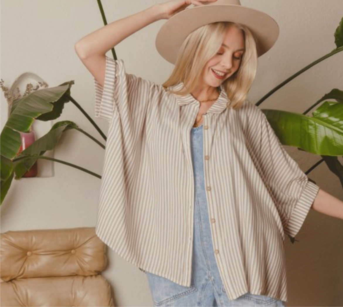 Pinstriped Oversized Button Up Top