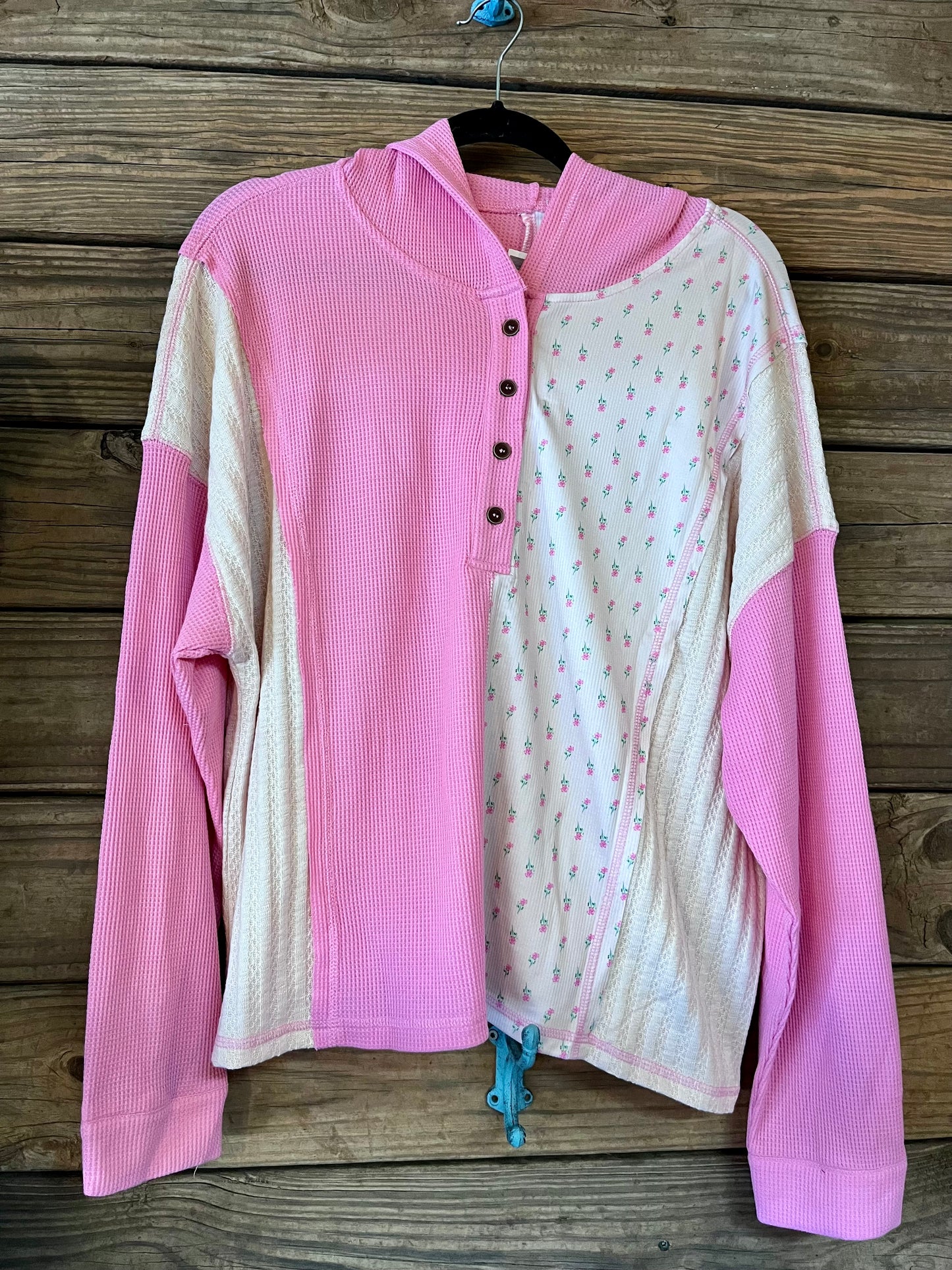 Pink Floral Patchwork Hooded Top