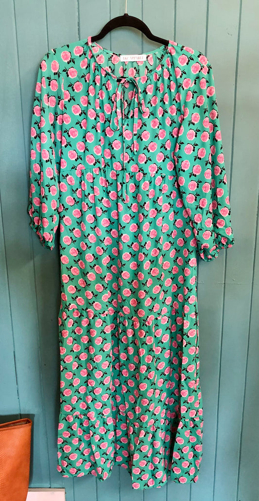 Mint Floral with Roses Maxi Dress