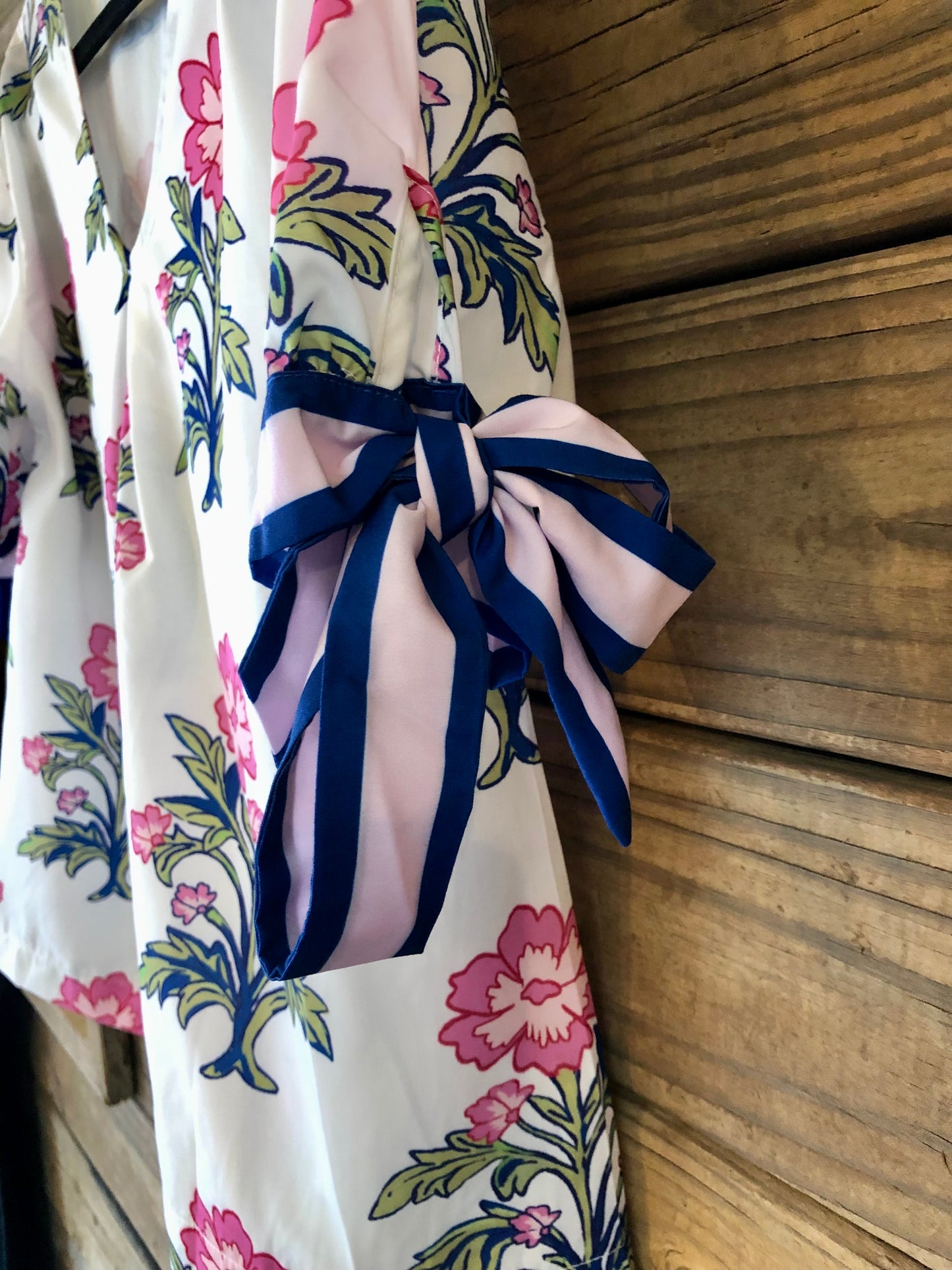 Pink & Navy Floral V Neck Top