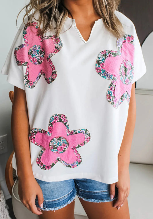 Flower Patchwork Appliqué Top