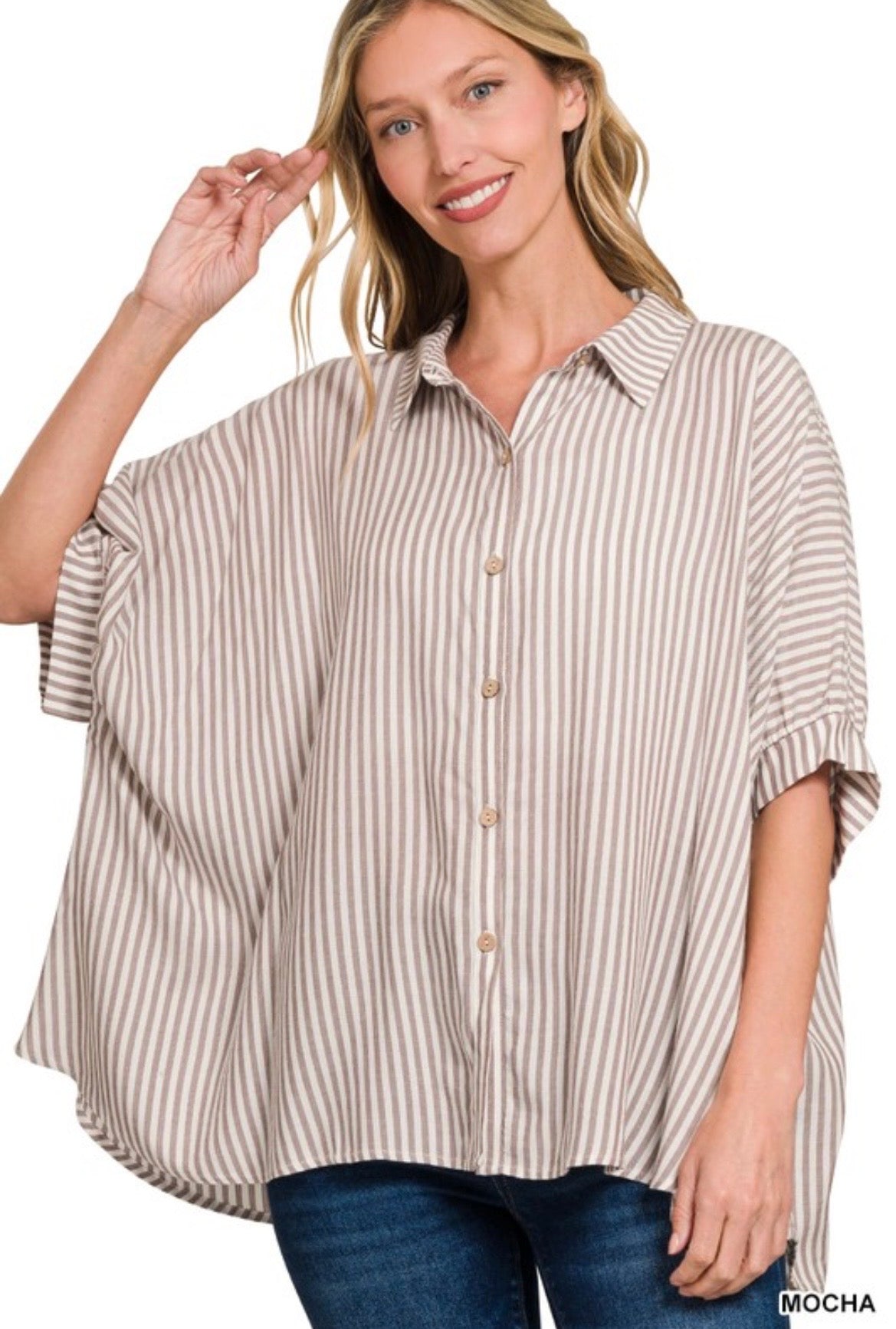 Pinstriped Oversized Button Up Top