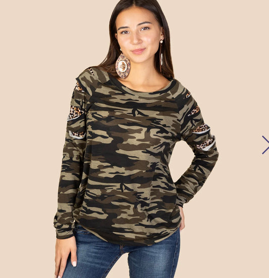 Camo/Leopard Cut Out Top