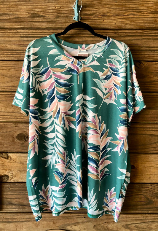 Green Tropic V Neck Top