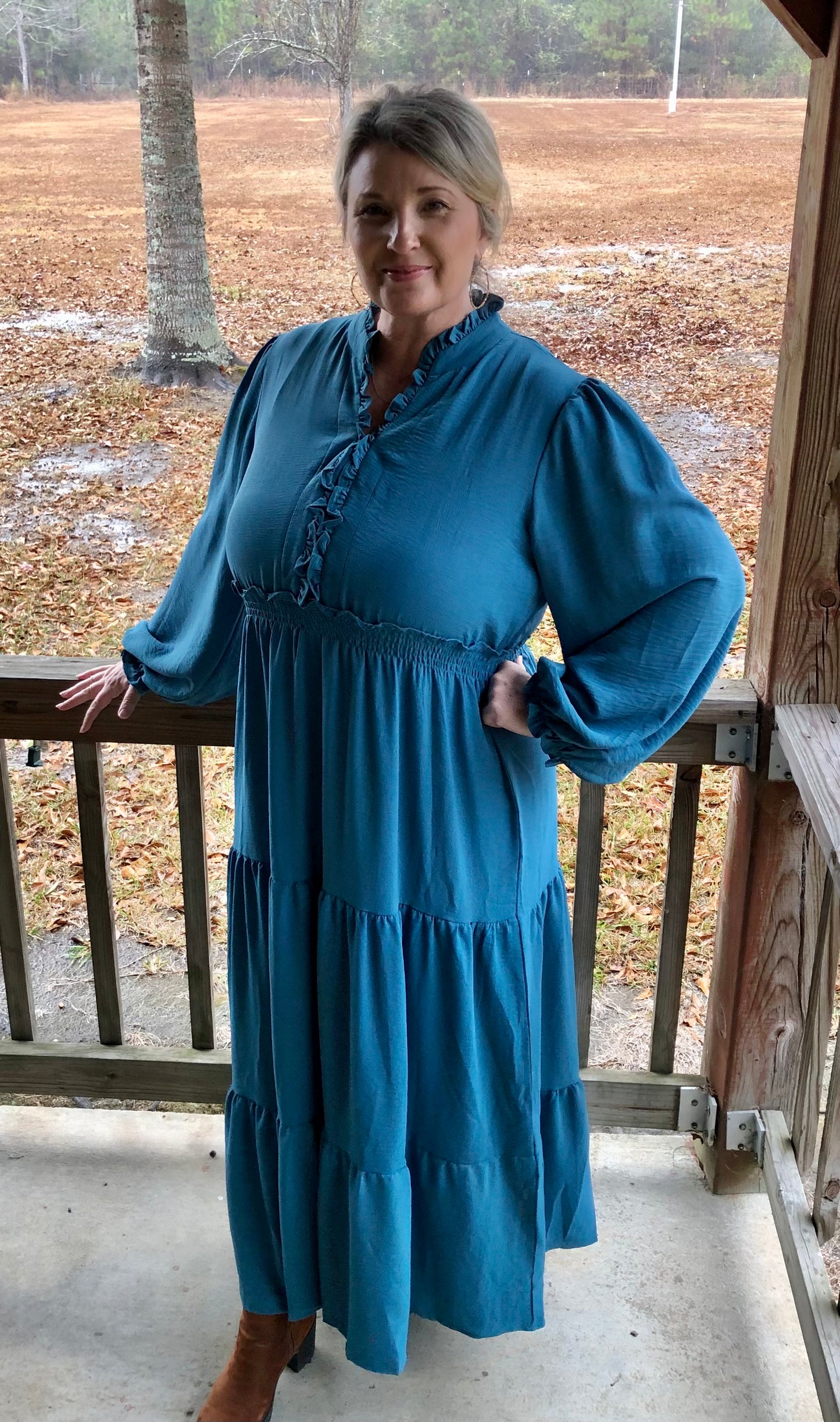 Teal Time Maxi Tiered Dress