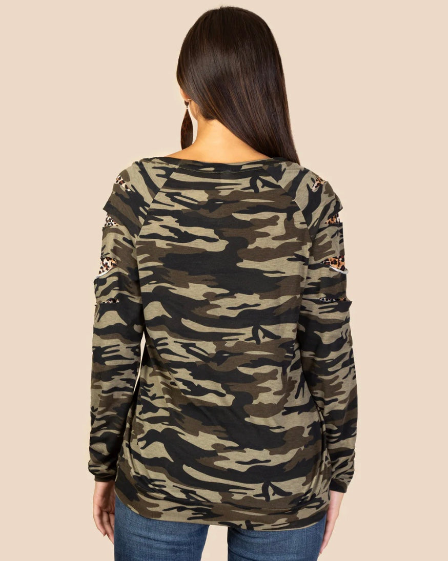 Camo/Leopard Cut Out Top