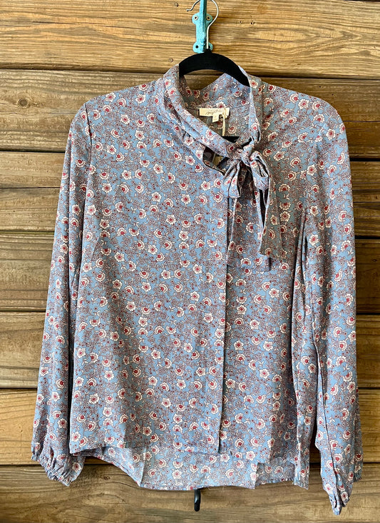 Floral Tie Front Long Sleeve Top