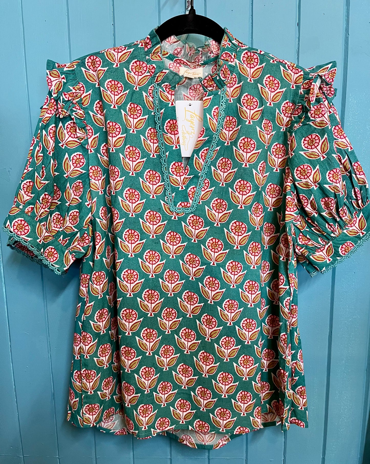Flower Pot Green & Pink Top