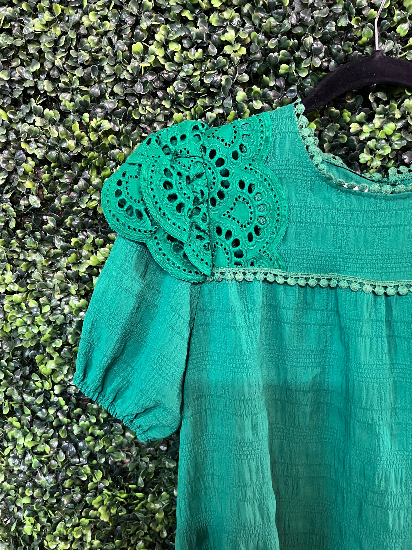Emerald Green Eyelet Puff Sleeve Top