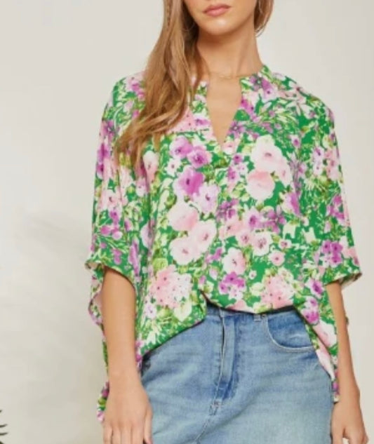 Green & Pink & Lavender Flower Fields Top