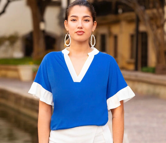 Ruffle Sleeve V Neck Top