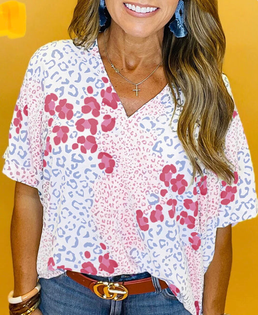 Animal Print Mix Top V Neck