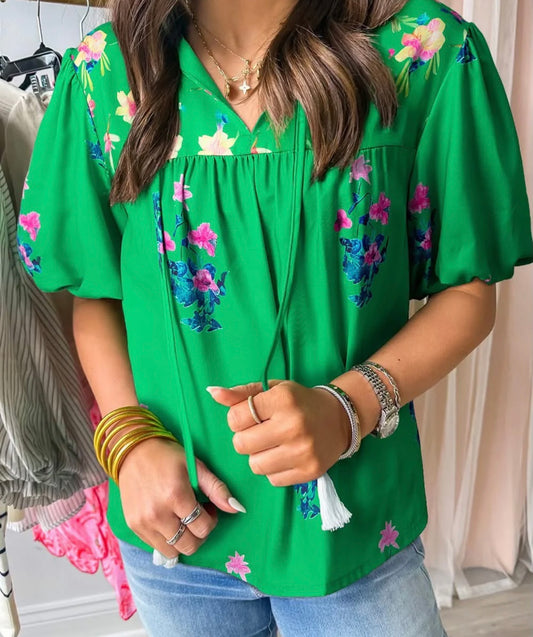Floral Top Kelly Green