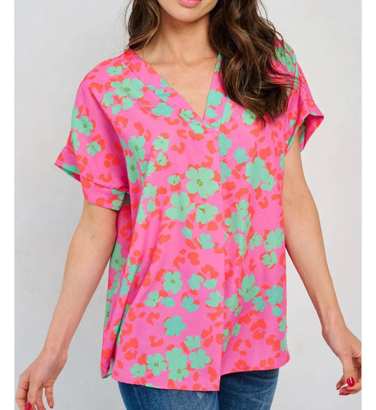 Hot Pink & Green Flower Top