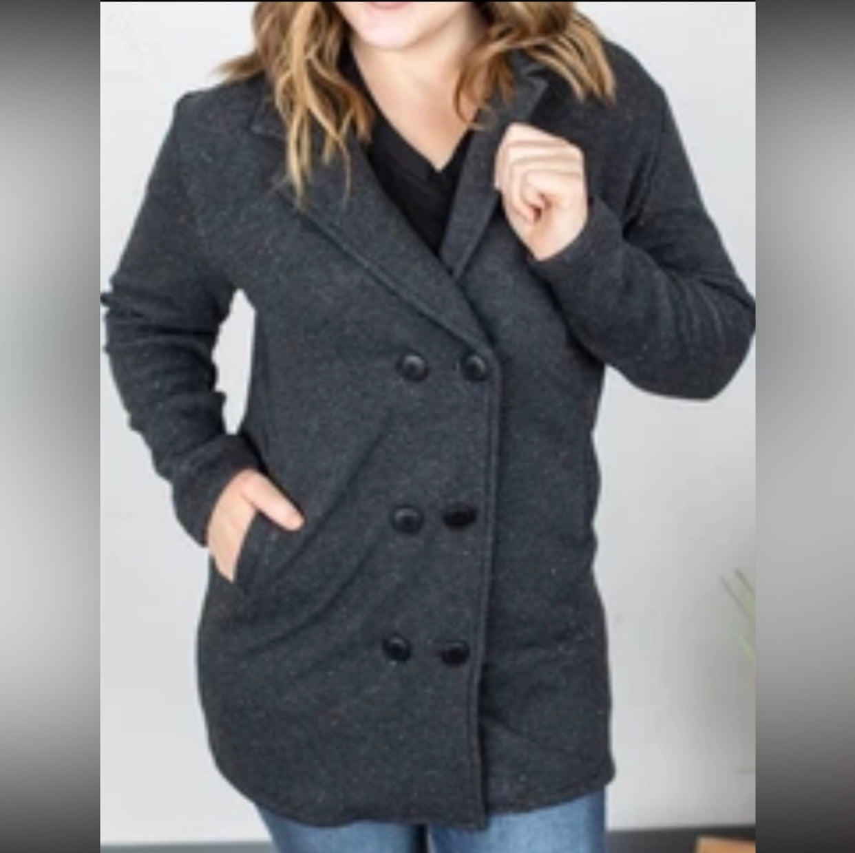 Charcoal Confetti Button Up Blazer/Peacoat