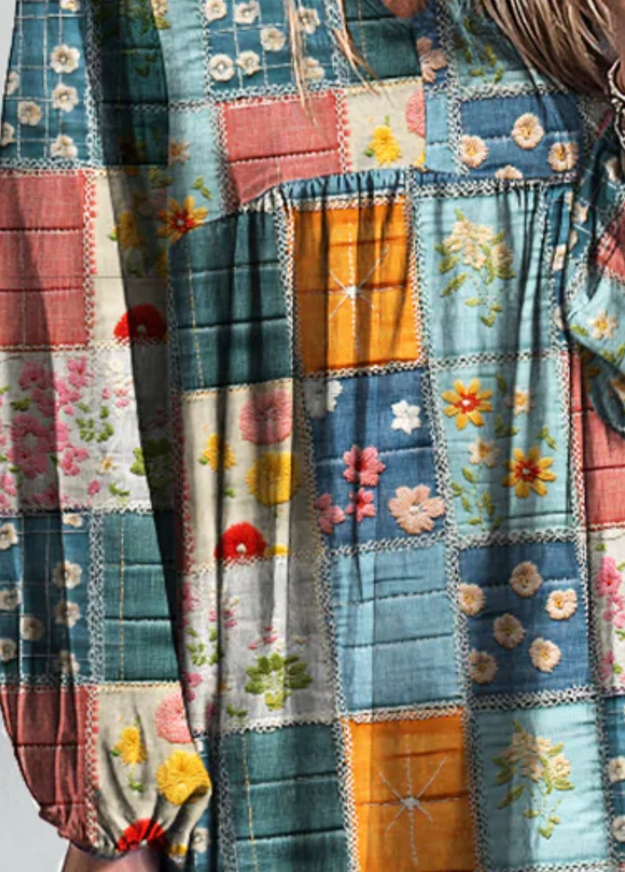 Patchwork Maxi Dress V Neck