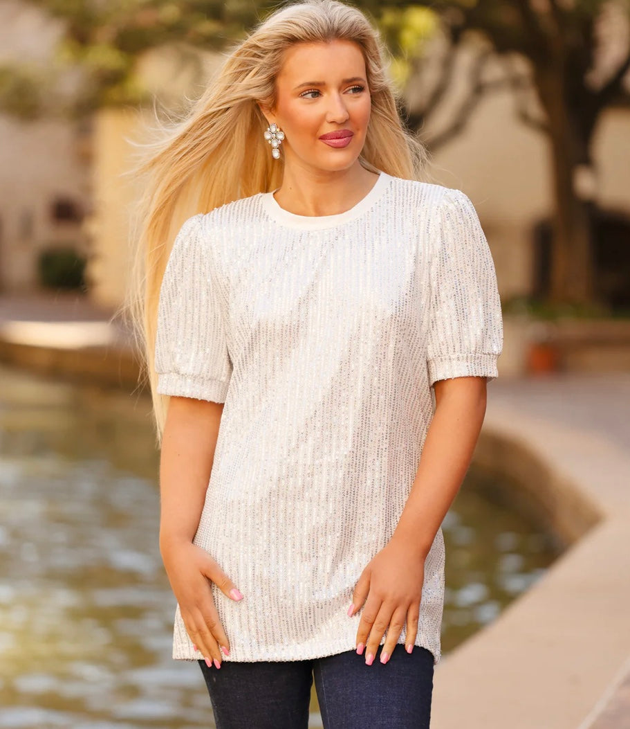Sequin Puff Sleeve Top