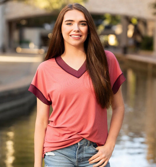 Ribbed V Neck Top