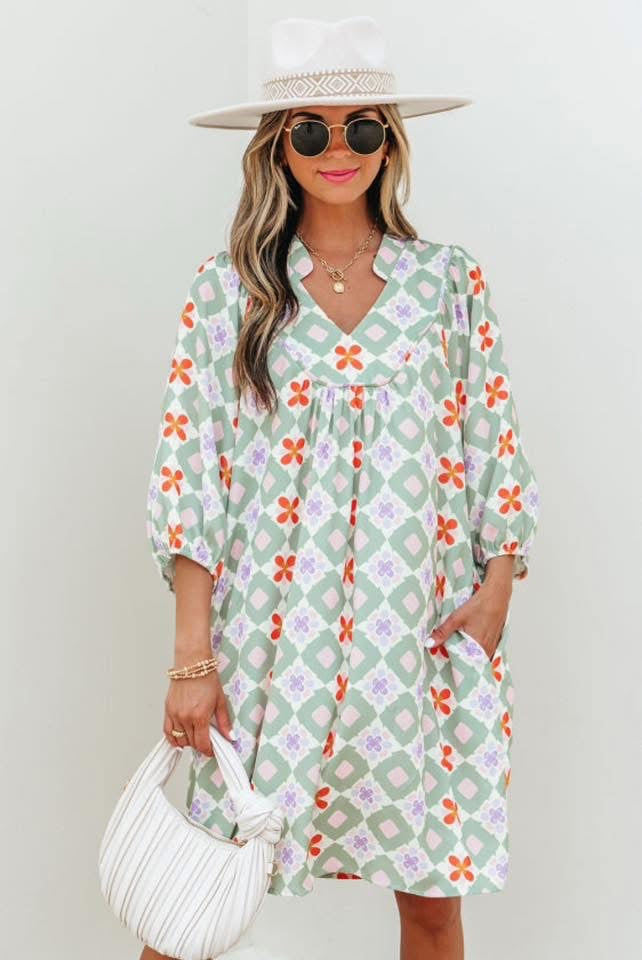 Geometric v Neck Dress