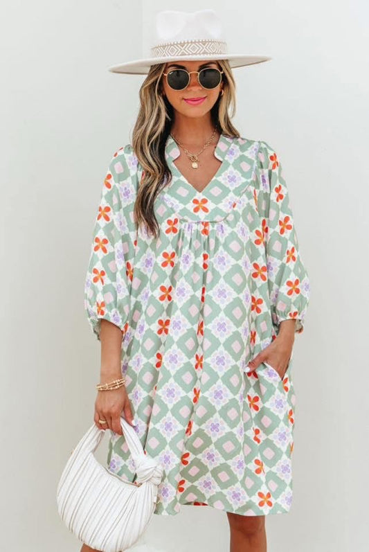 Geometric v Neck Dress